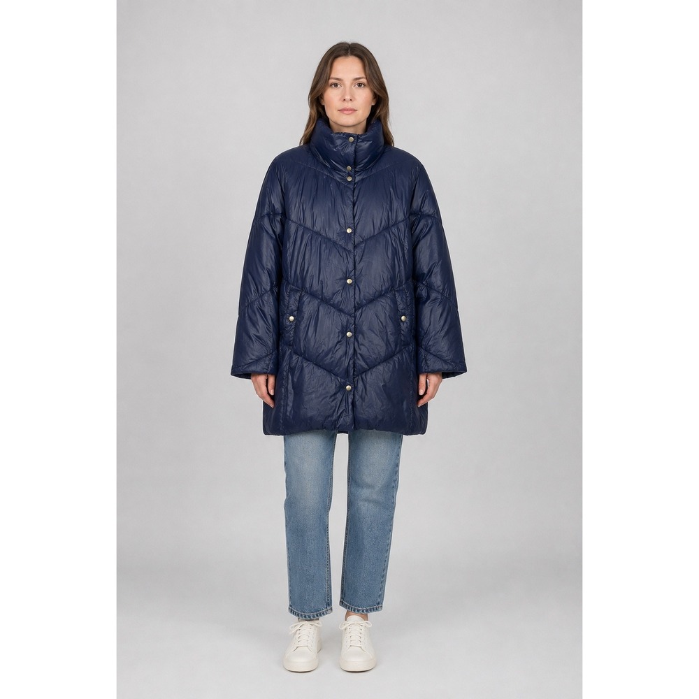J.Crew Villa Puffer Coat Womens M Blue Quilted Winter Jacket Long Warm Packable